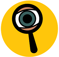 Icon of an eye looking through a magnifying glass