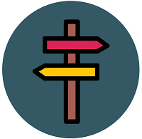 Icon of a sign with a red arrow pointing in one direction and a yellow arrow pointing in the other direction