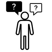 Icon of a person with two question mark thought bubbles