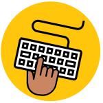 Icon of a hand typing on a computer keyboard
